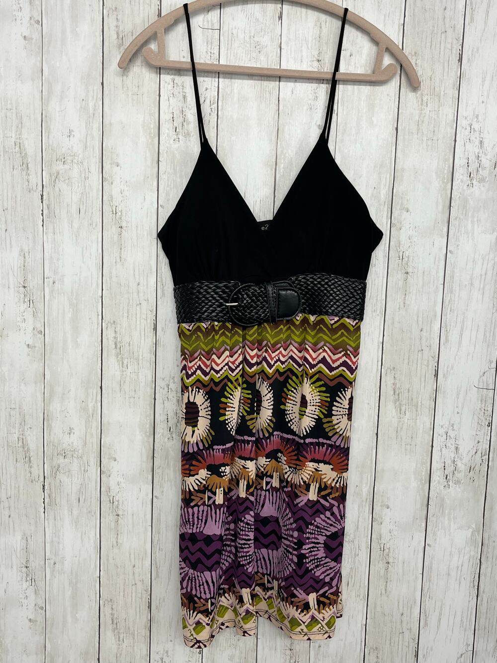 rue21 XL Black Mini Dress Whimsigoth Colorful Lined USA Belted Strappy Juniors